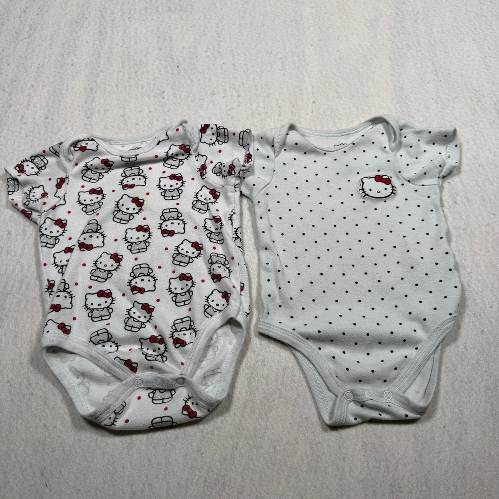 Hello Kitty Sanrio Baby Girls 2 Pack Bodysuits White Polka Dot 18M RN150641
